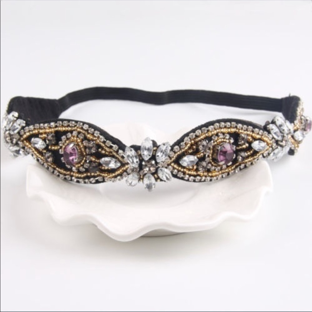 Boho Hippie Beaded Rhinestone Headband Festival - Picture 3 of 5
